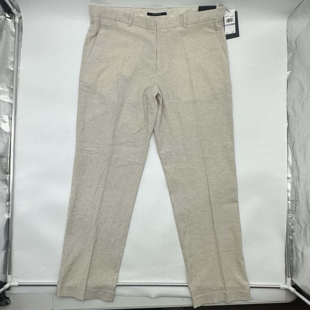 Perry Ellis Men's Size 38x32 Natural Light Beige Linen Blend Dress Pants NWT